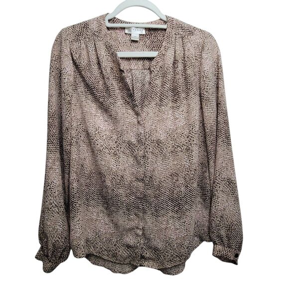 Kenar Tops - Kenar Brown And Pink Animal Print Flowy Hidden Button Top Size Small